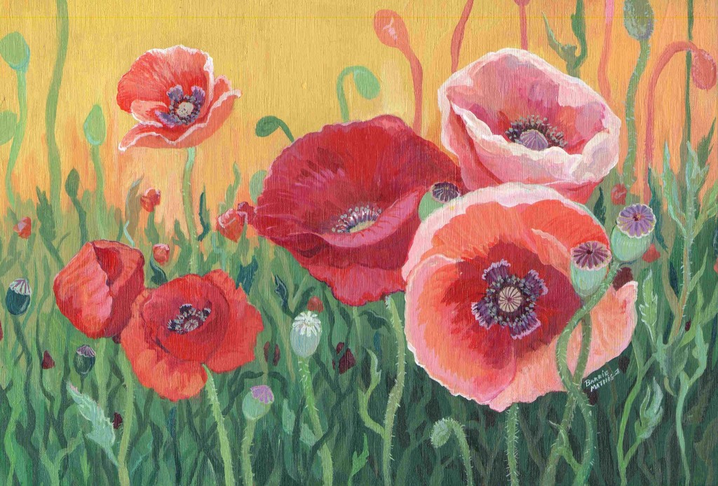 "Poppies" - Acrylic on wood panel - artwork up for auction from Barbie Smith Mathis