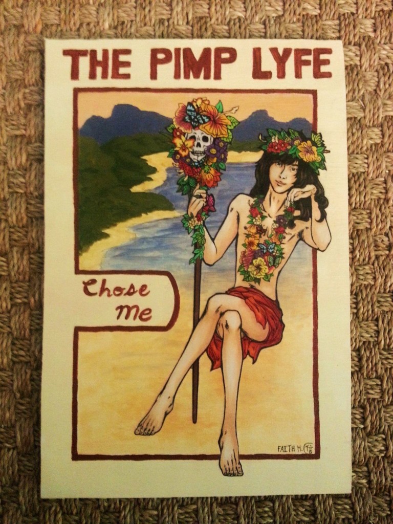"Pimp Lyfe" -  mixed media on wood panel - artwork up for auction from Faith Mathis