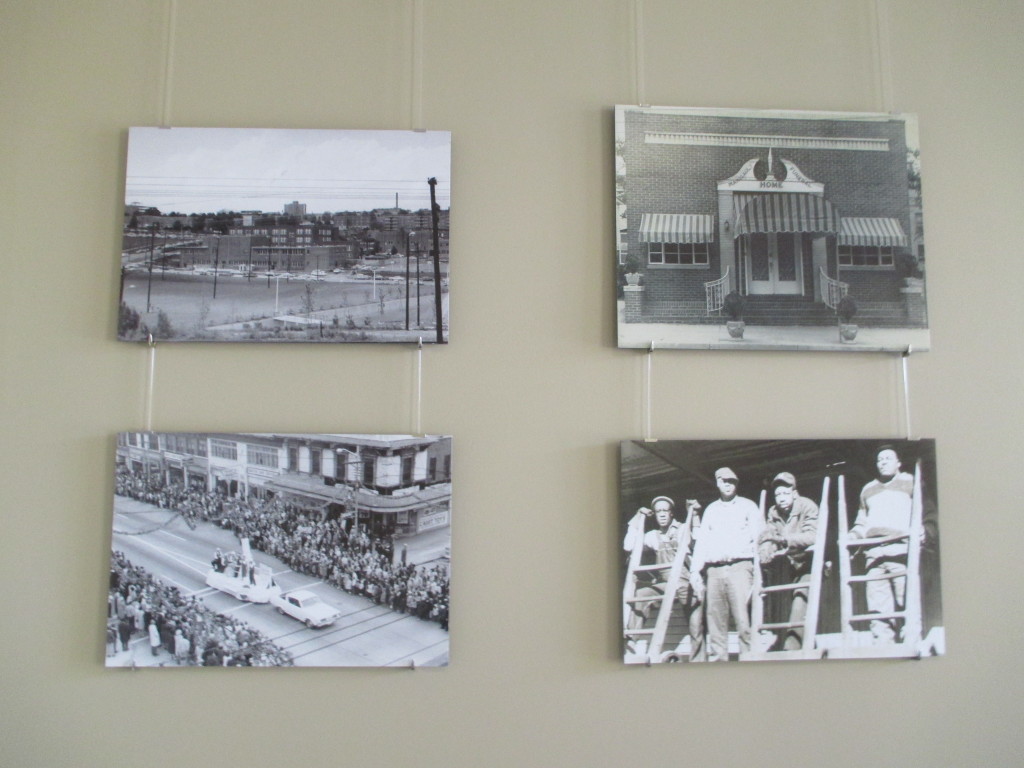  Four photos held by Koslov's hanging system in the People section of the exhibit.